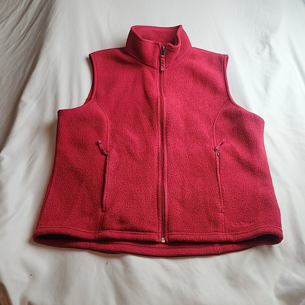 L.L. Bean Womens Fleece Full Zip Vest Mock Neck Pockets Red Size L Reg